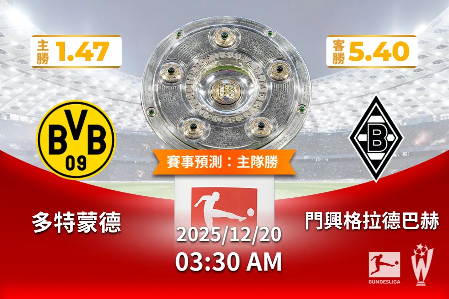2025年12月 20日 德甲 多特蒙德 vs 門興格拉德巴赫